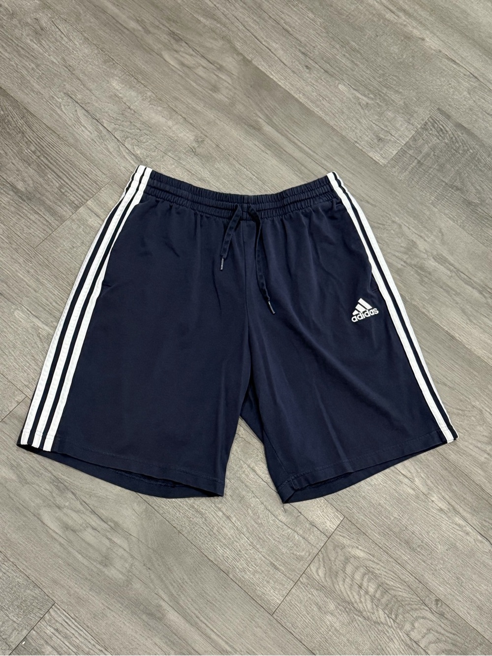adidas Navy Athletic Shorts with White 3-Stripe